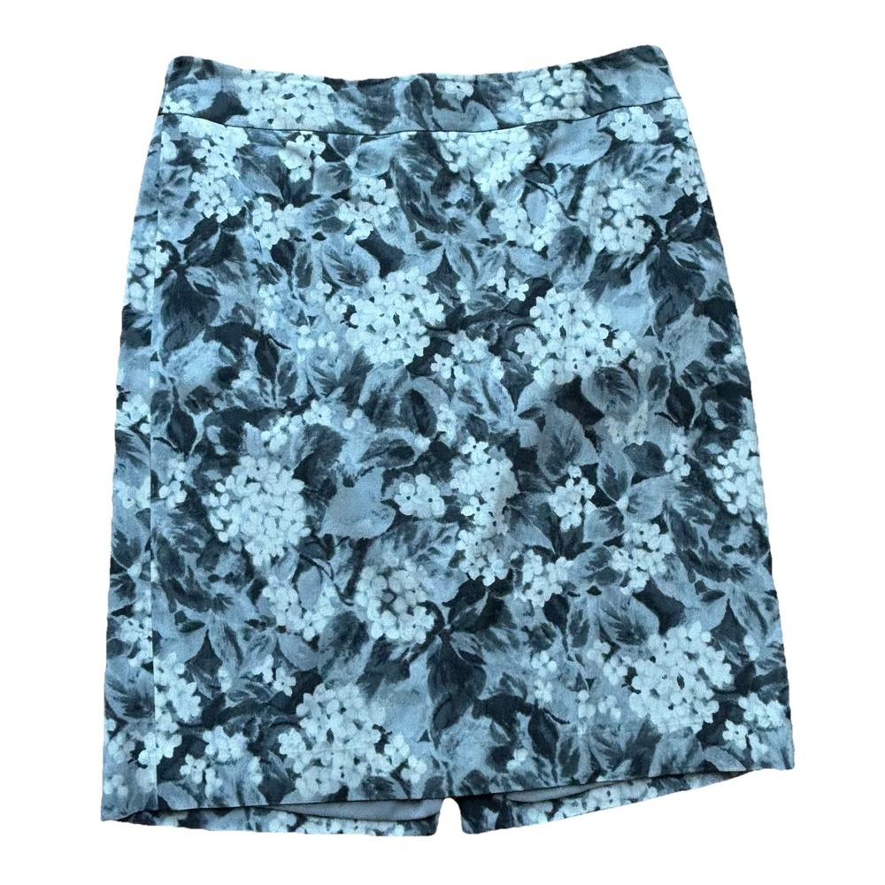 Talbots Pencil Skirt Sz 8 Gray White Floral Work Career Women's Lined‎